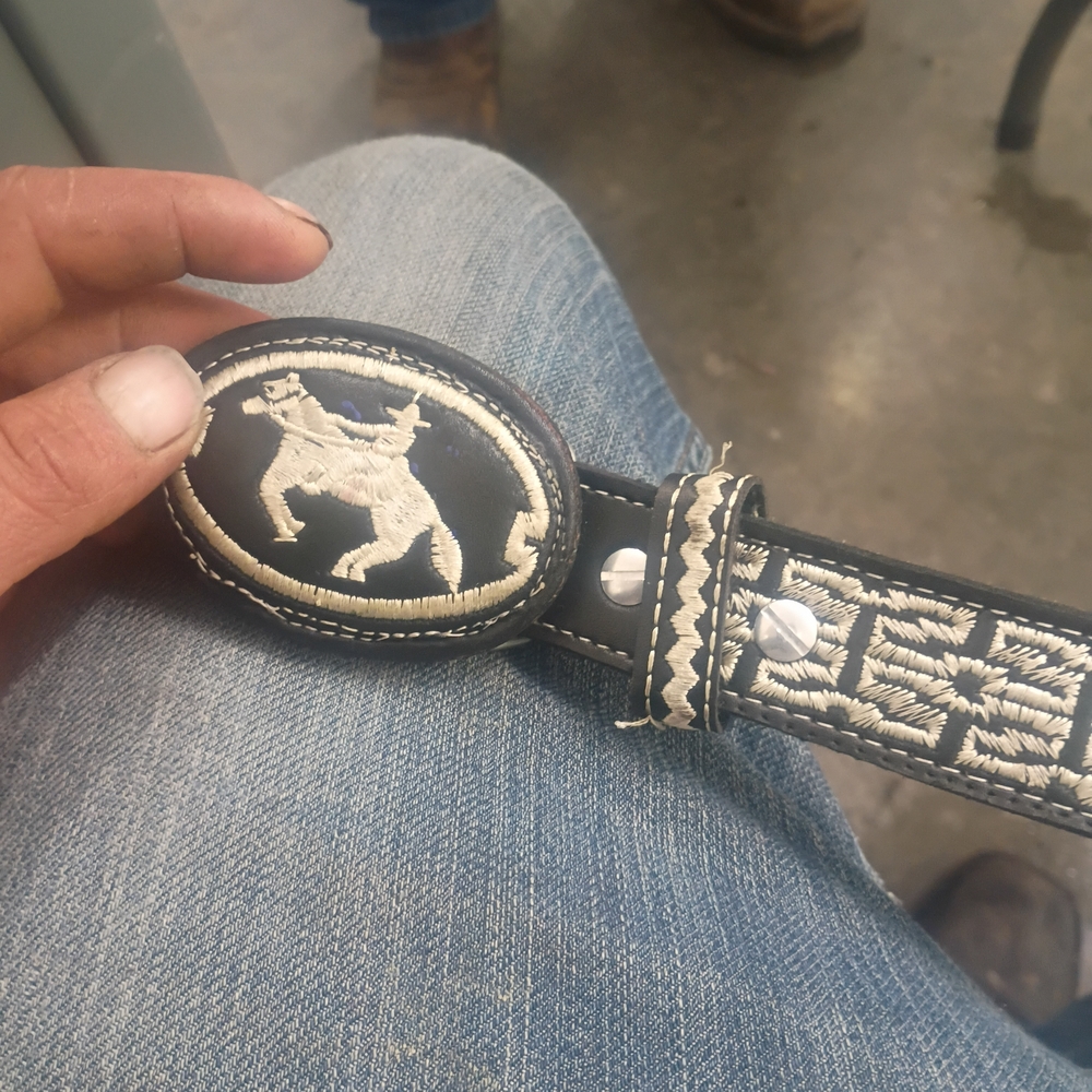 MEXICANA Black and White Embroidered Belt